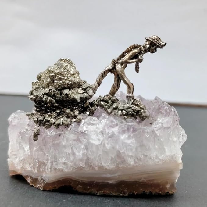 Pyrite Miner on Amethyst Cluster – Wealth & Abundance Crystal Decor | Handcrafted Prosperity Stone for Home & Office