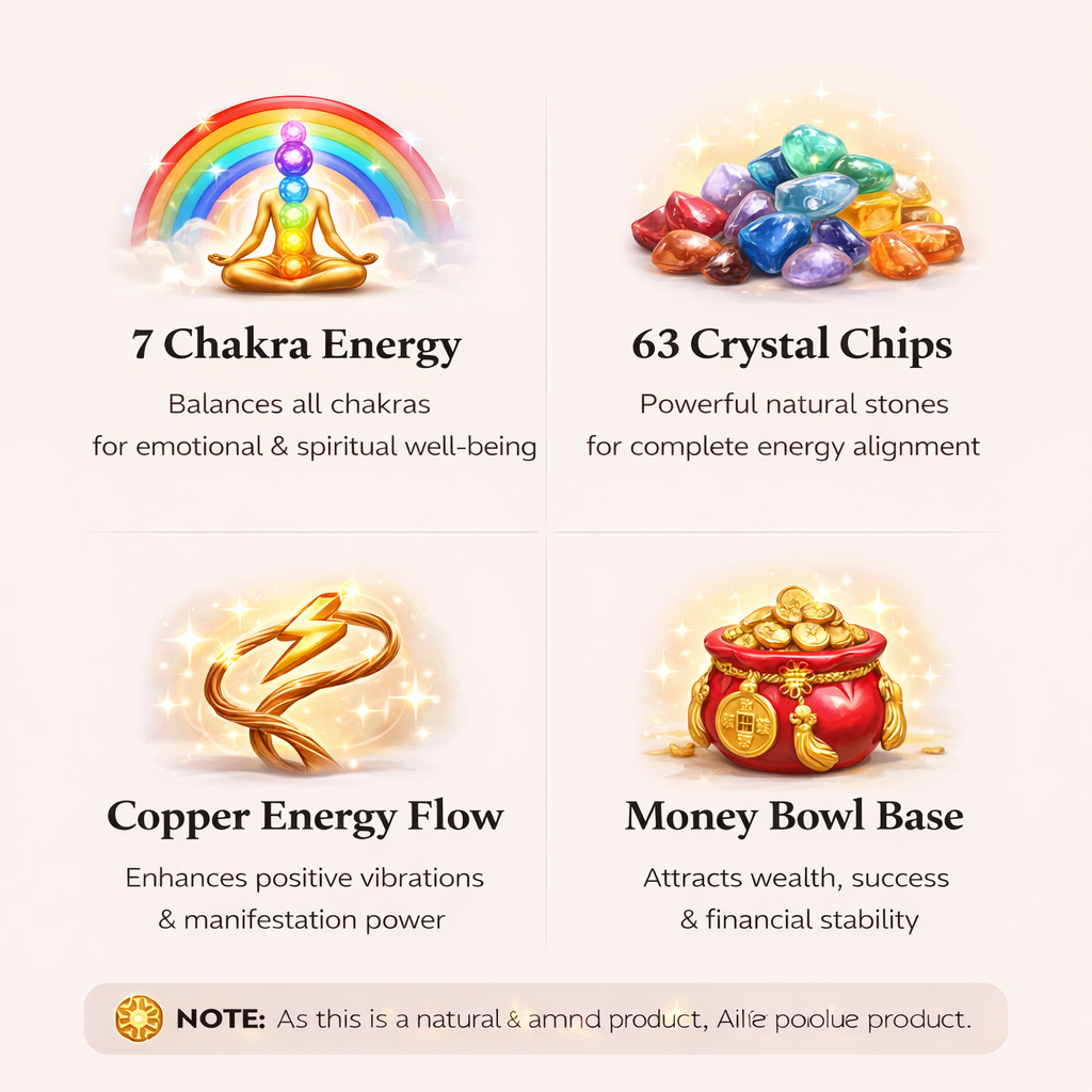 Seven Chakra Crystal Tree with Feng Shui Money Bowl (63 Chips) | Wealth, Prosperity & Positive Energy Decor for Home & Office