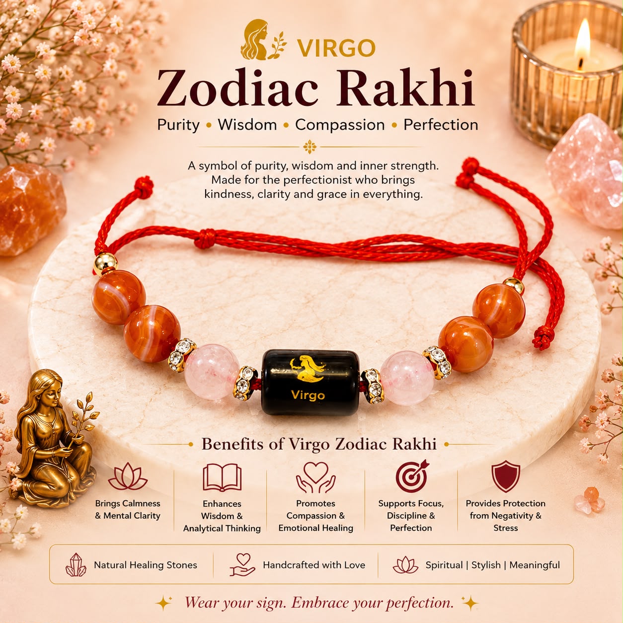 Zodiac Crystal Rakhi | Natural Healing Stone Rakhi