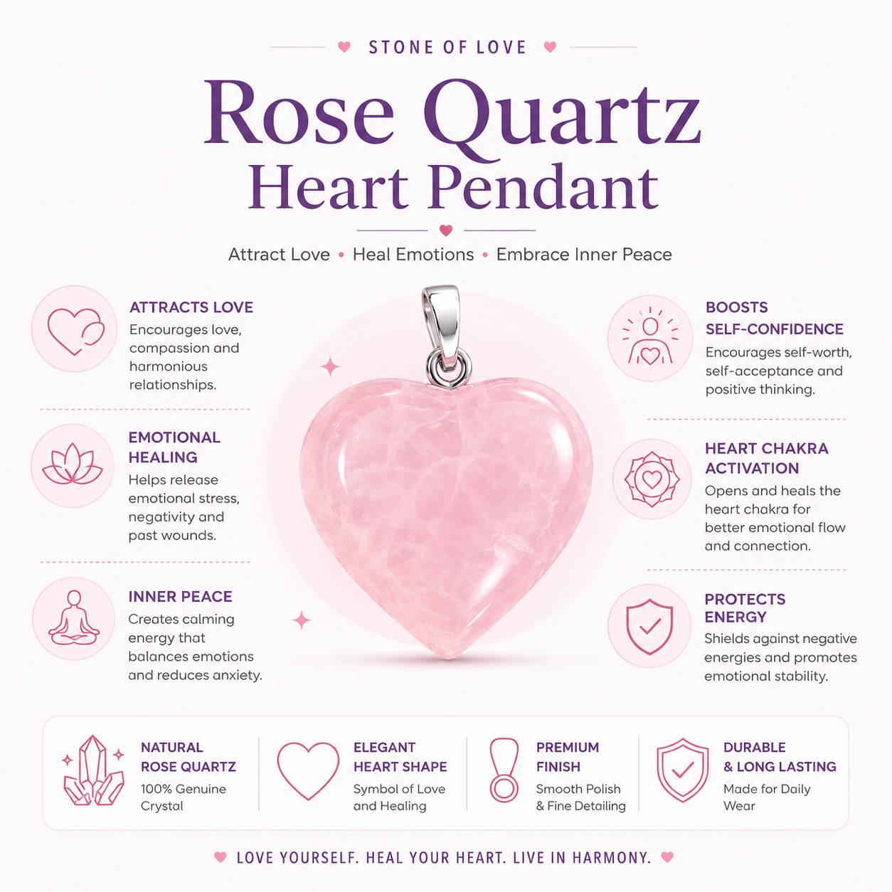 Rose Quartz Heart Pendant
