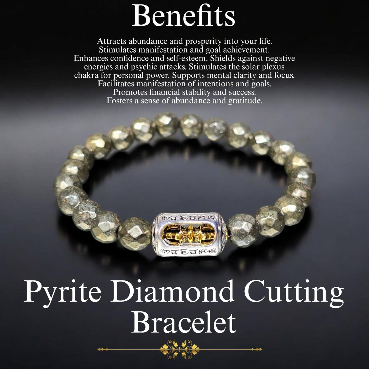 Pyrite Diamond Cut Bracelet with Vajra Charm | Wealth, Protection & Healing Energy Bracelet