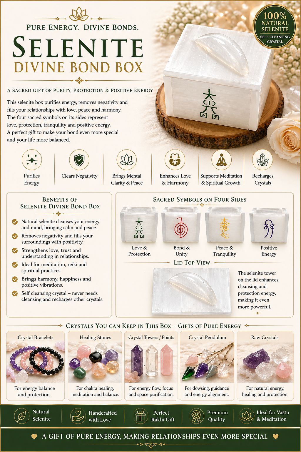 Selenite Divine Bond Box - Natural Selenite Crystal Gift Box for Love, Protection & Positive Energy