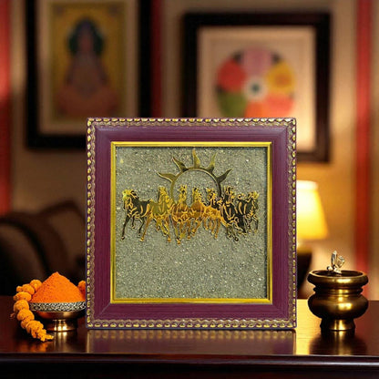 7 Running Horses with Rising Sun Frame – Wealth, Success & Career Growth Vastu Art