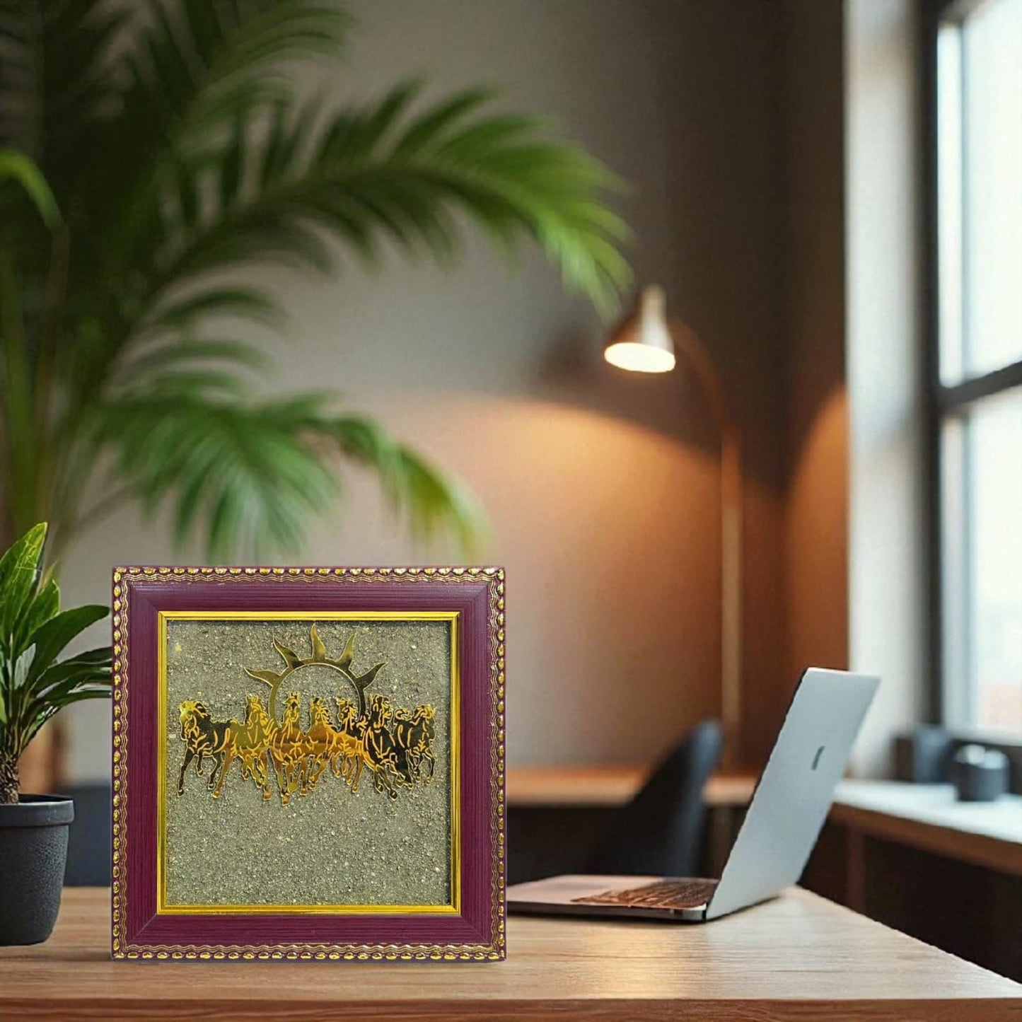7 Running Horses with Rising Sun Frame – Wealth, Success & Career Growth Vastu Art