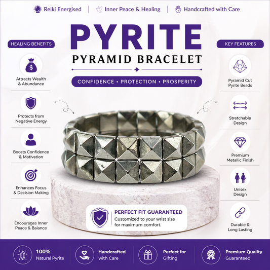 Pyrite Pyramid Bracelet – Reiki Energised Confidence & Protection Bracelet | Adjustable Fit
