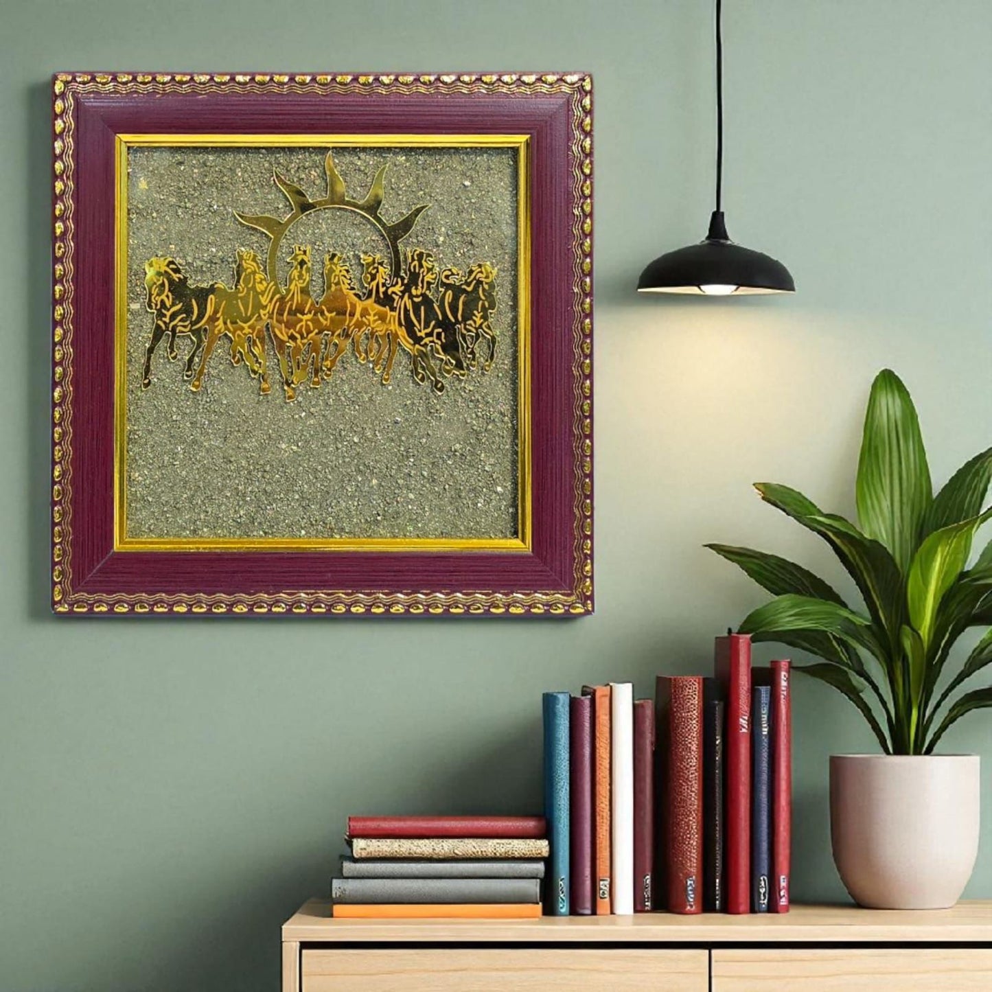 7 Running Horses with Rising Sun Frame – Wealth, Success & Career Growth Vastu Art