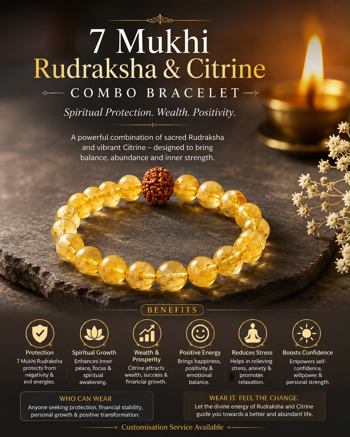 7 Mukhi Rudraksha & Citrine Combo Bracelet