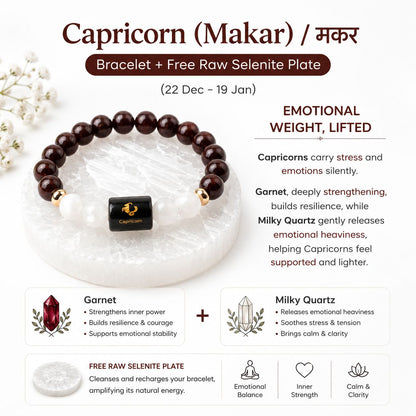 Zodiac Sign Crystal Bracelet with Healing Stones & Free Raw Selenite Plate | Horoscope Bracelet Collection