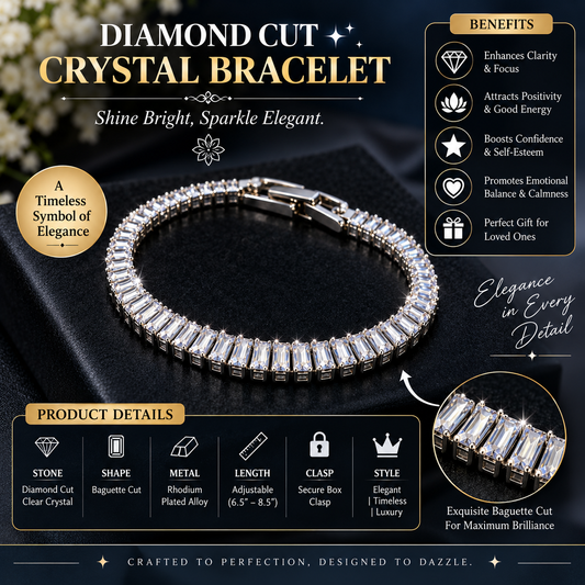 Diamond Cut White Crystal Bracelet | Clarity, Positivity & Elegant Everyday Wear