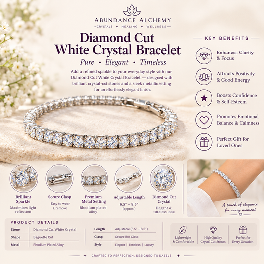 Diamond Cut White Crystal Bracelet | Clarity, Positivity & Elegant Everyday Wear