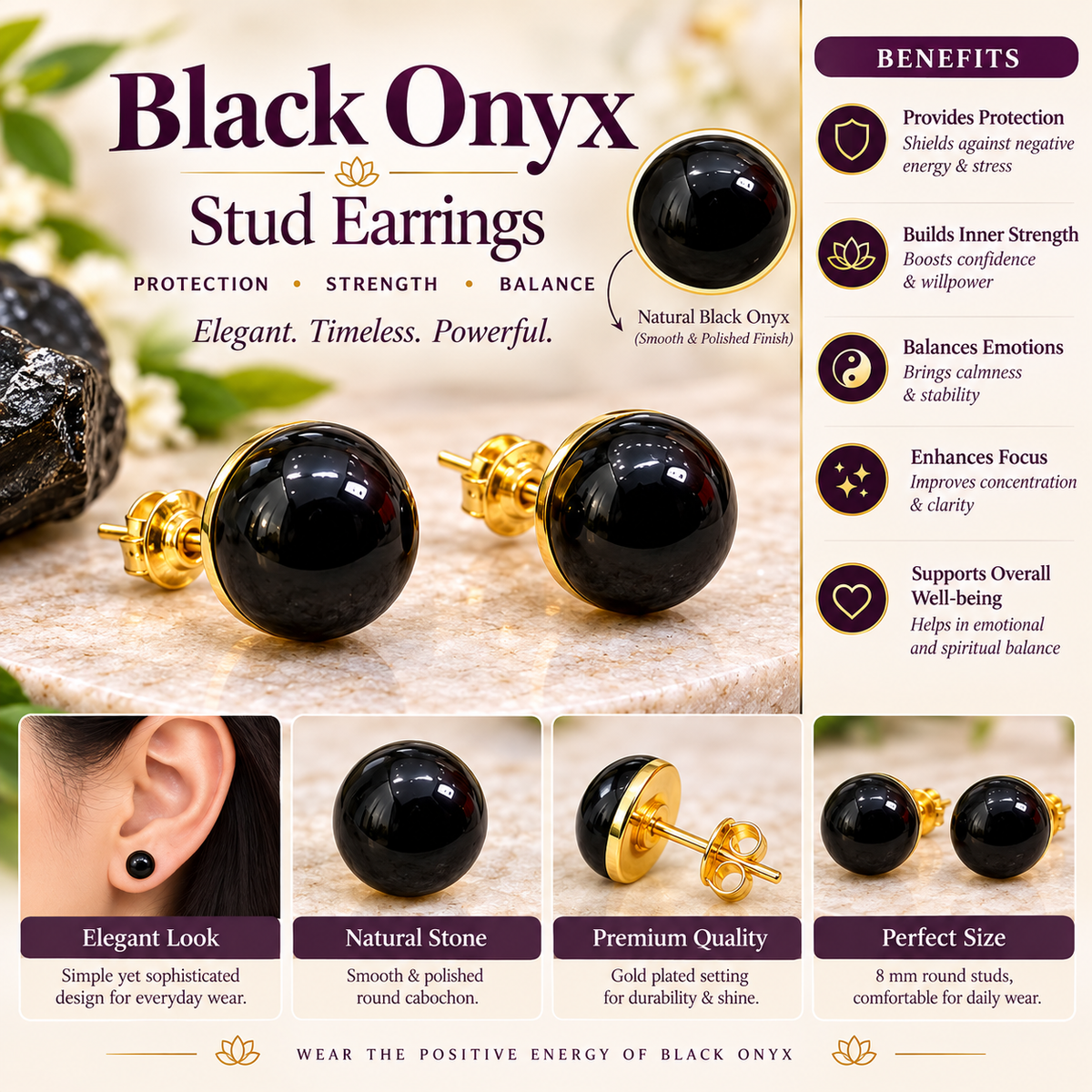 Crystal Stud Earrings for Women | Natural Gemstone Earrings