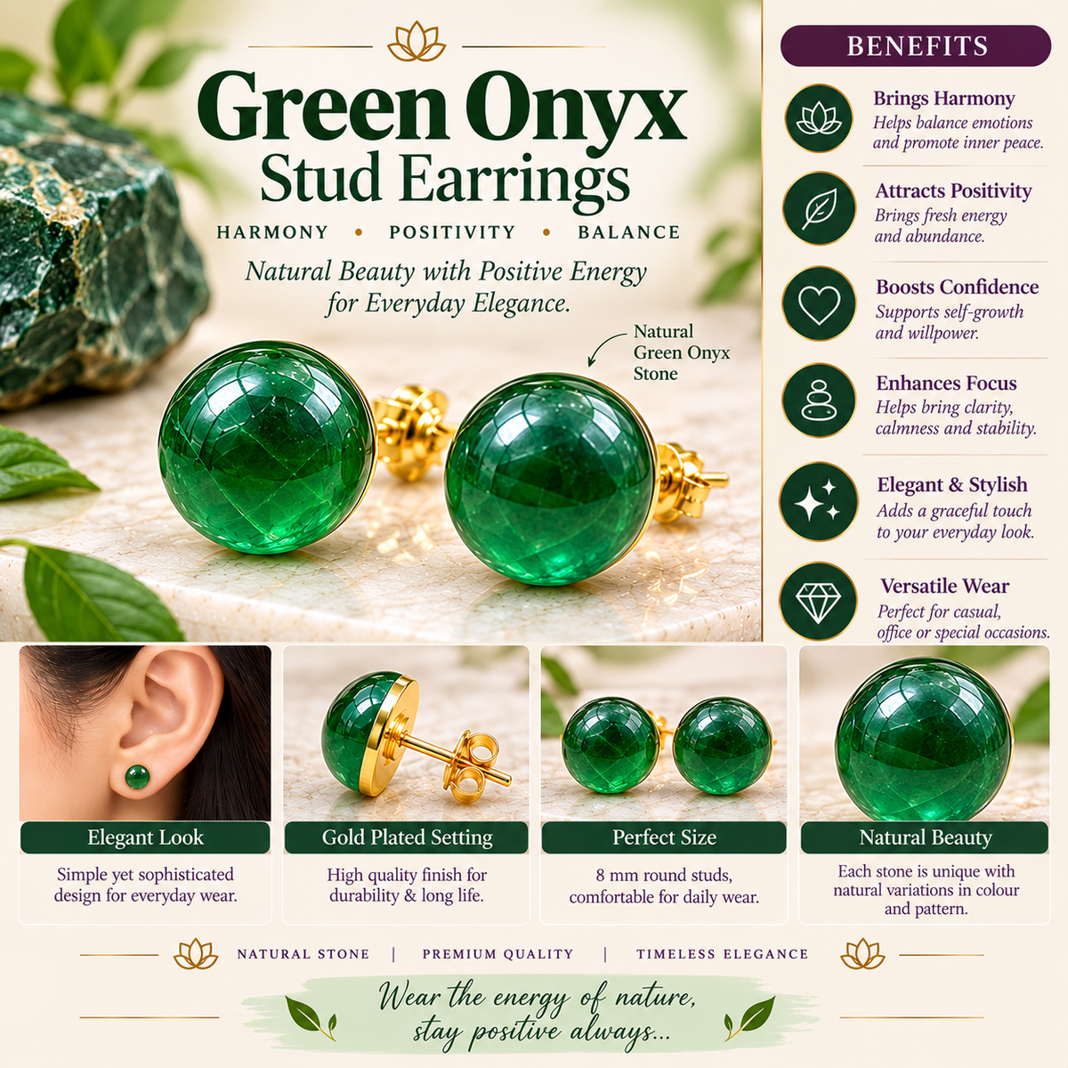 Crystal Stud Earrings for Women | Natural Gemstone Earrings