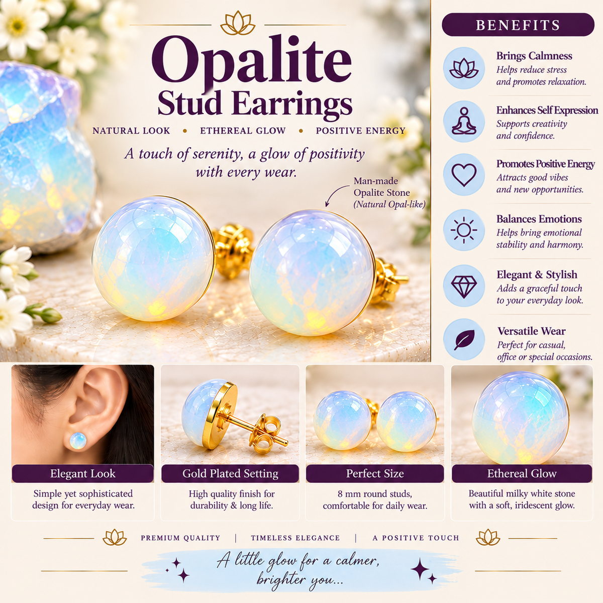 Crystal Stud Earrings for Women | Natural Gemstone Earrings