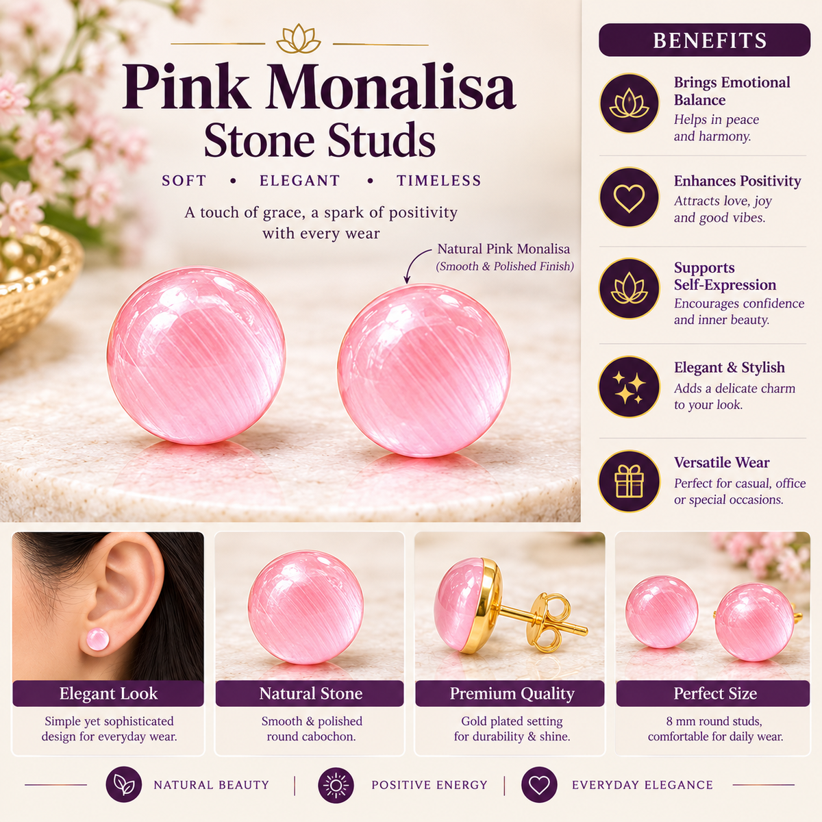 Crystal Stud Earrings for Women | Natural Gemstone Earrings
