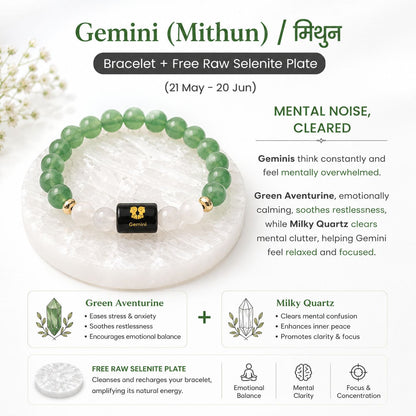 Zodiac Sign Crystal Bracelet with Healing Stones & Free Raw Selenite Plate | Horoscope Bracelet Collection