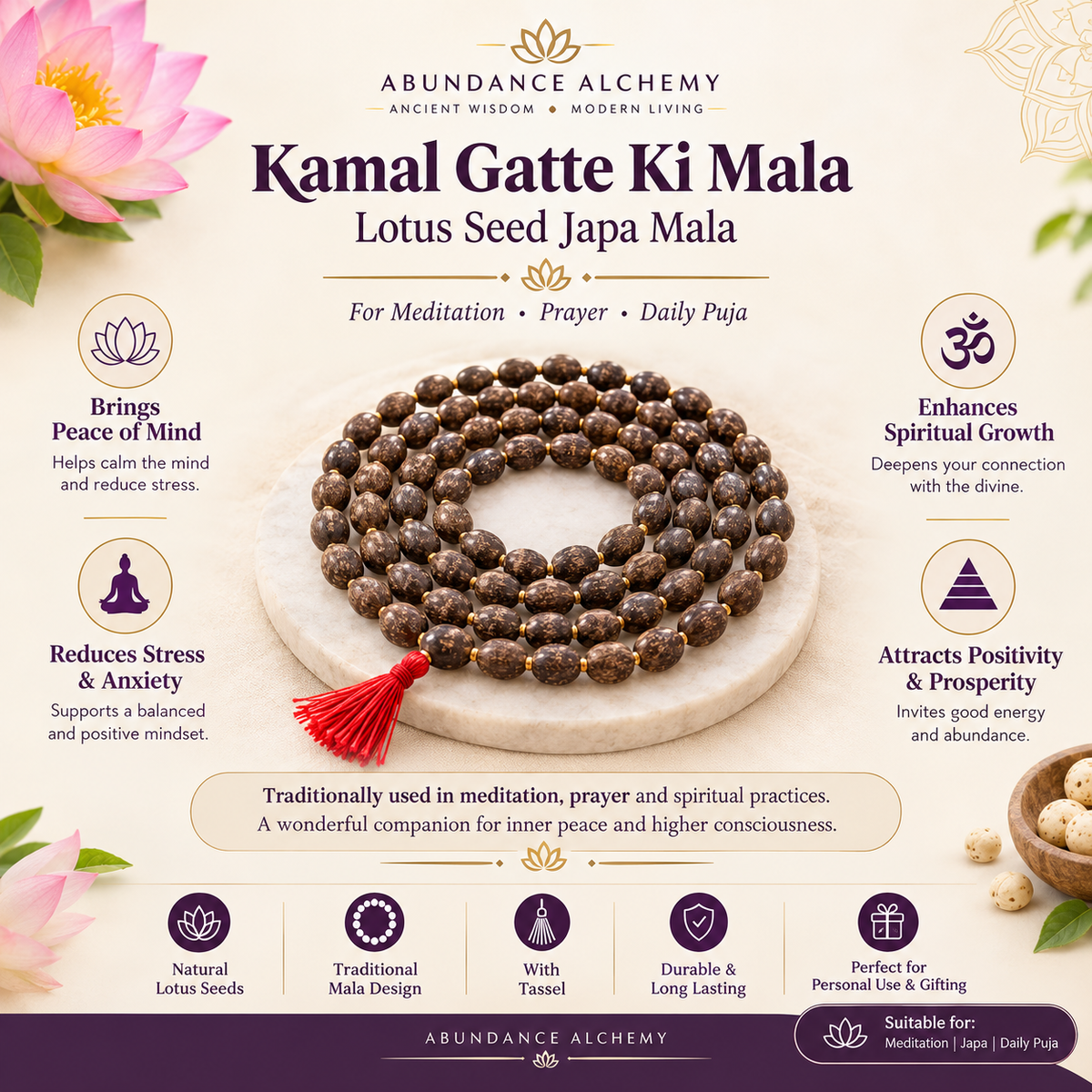 Kamal Gatte Ki Mala | Lotus Seed Japa Mala for Meditation & Puja
