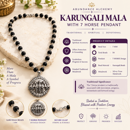Karungali Mala with 7 Horse & Hanumanji Pendant | Traditional Spiritual Mala