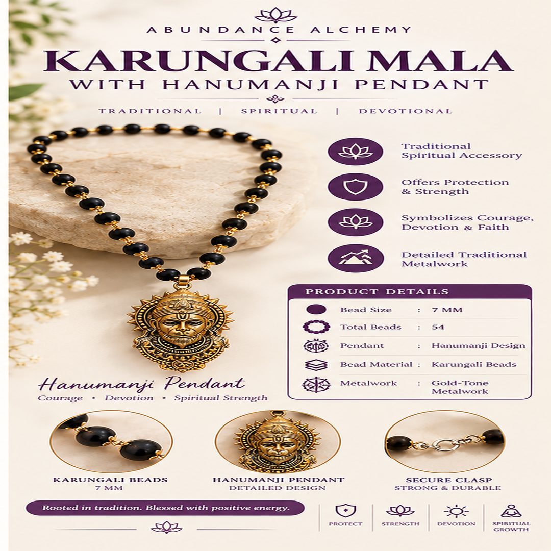 Karungali Mala with 7 Horse & Hanumanji Pendant | Traditional Spiritual Mala