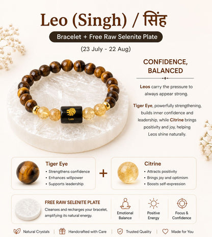Zodiac Sign Crystal Bracelet with Healing Stones & Free Raw Selenite Plate | Horoscope Bracelet Collection