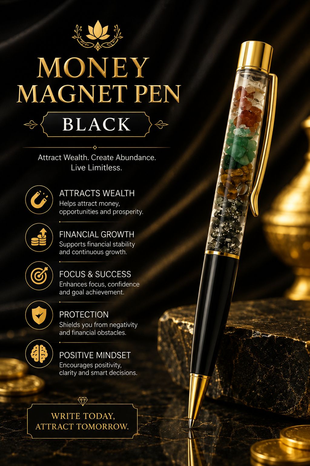 Money Magnet Crystal Pen – Luxury Wealth Attraction Pen