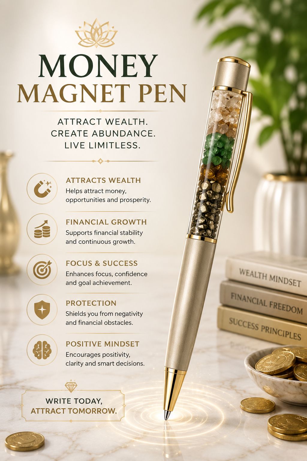 Money Magnet Crystal Pen – Luxury Wealth Attraction Pen