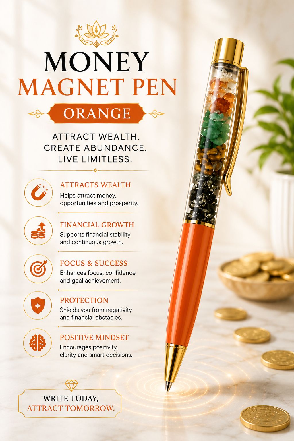 Money Magnet Crystal Pen – Luxury Wealth Attraction Pen