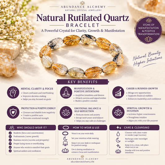 Natural Rutilated Quartz Bracelet for Clarity, Growth & Manifestation