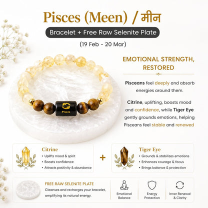 Zodiac Sign Crystal Bracelet with Healing Stones & Free Raw Selenite Plate | Horoscope Bracelet Collection