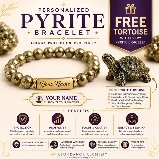 Personalized Pyrite Bracelet with FREE Resin Pyrite Tortoise  Energy • Protection • Prosperity