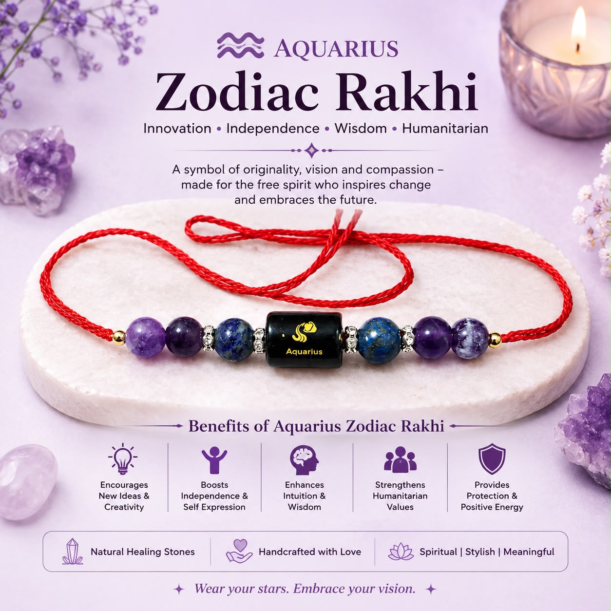 Zodiac Crystal Rakhi | Natural Healing Stone Rakhi