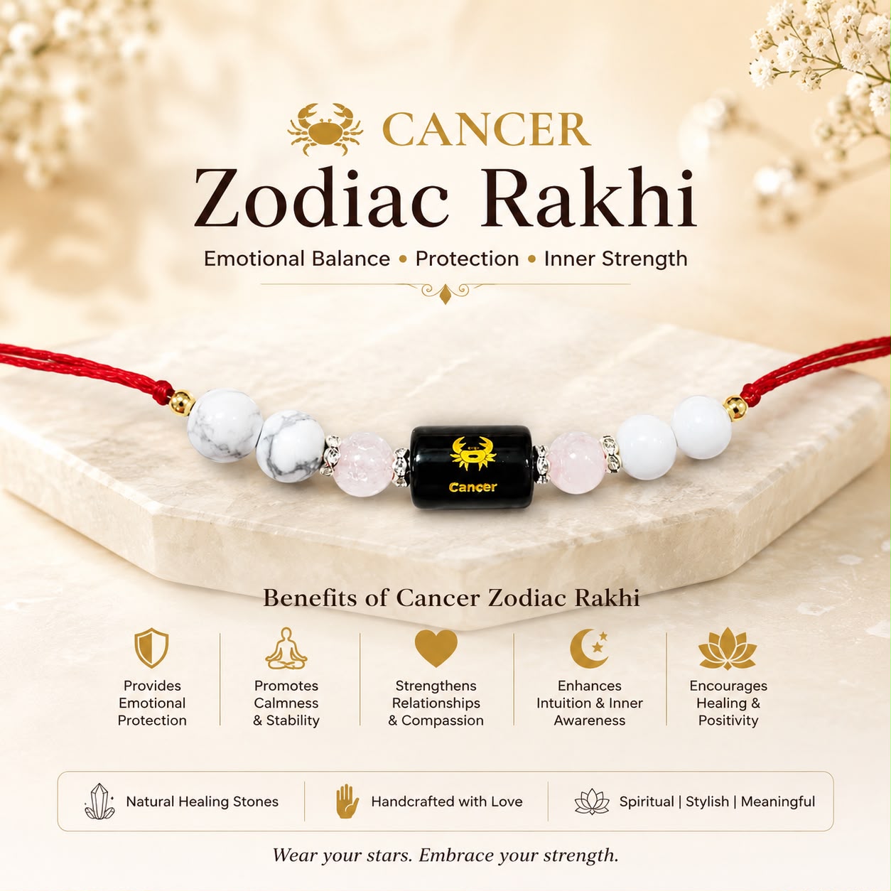 Zodiac Crystal Rakhi | Natural Healing Stone Rakhi