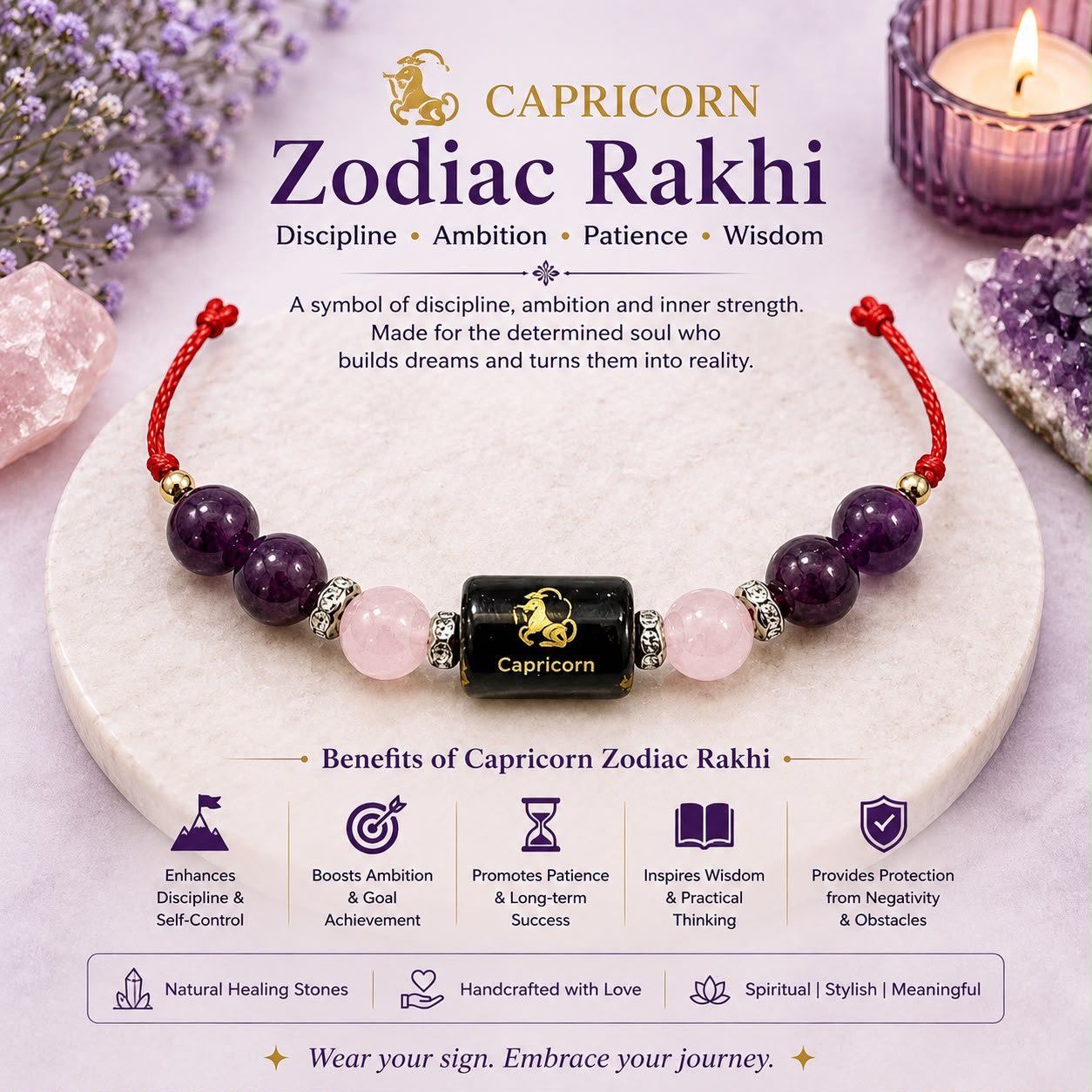 Zodiac Crystal Rakhi | Natural Healing Stone Rakhi