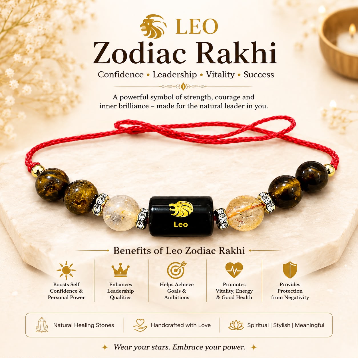 Zodiac Crystal Rakhi | Natural Healing Stone Rakhi