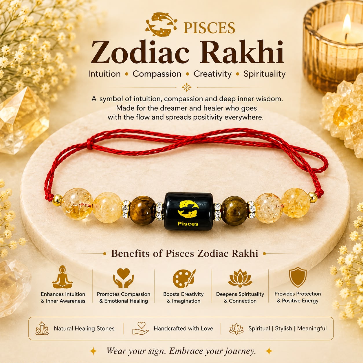Zodiac Crystal Rakhi | Natural Healing Stone Rakhi