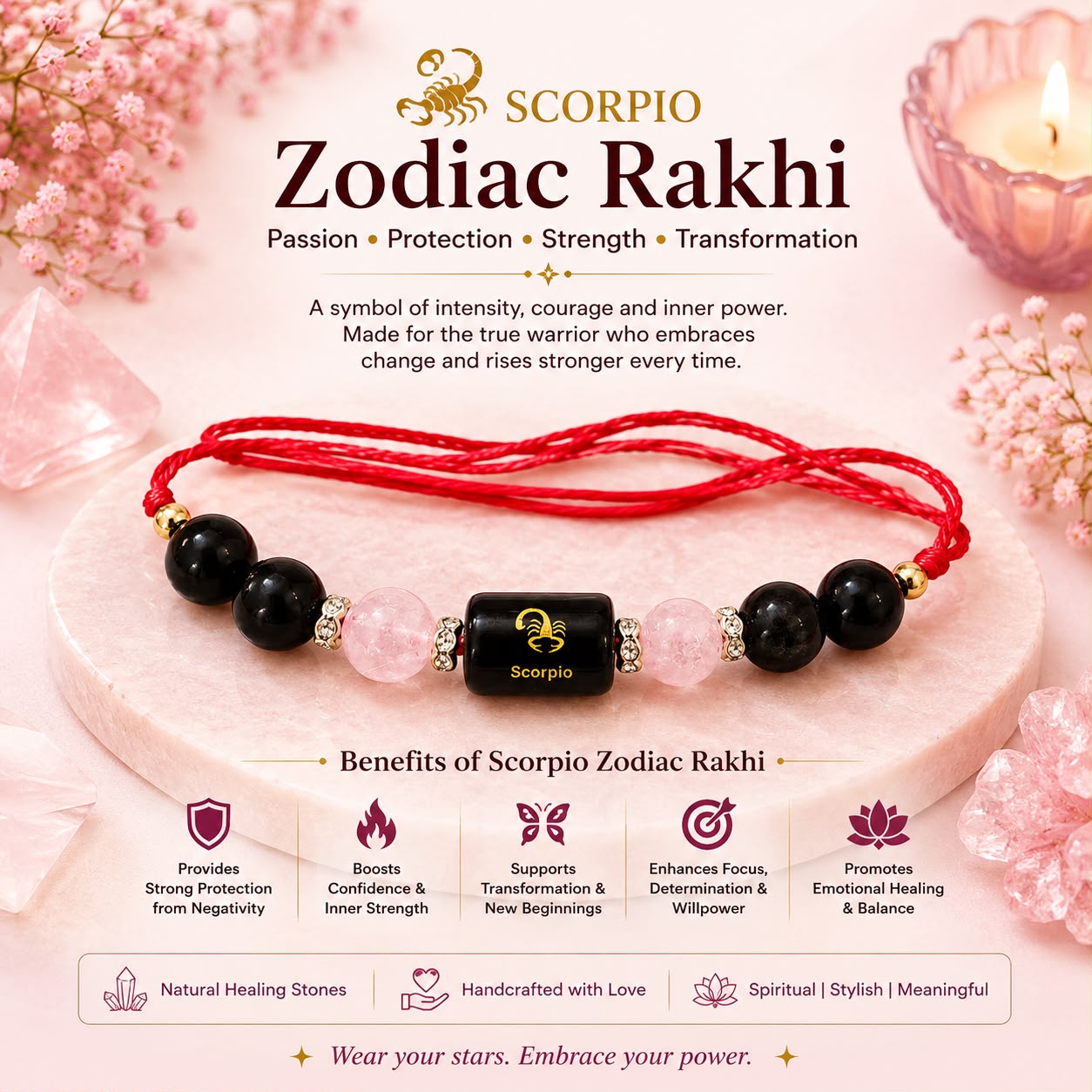 Zodiac Crystal Rakhi | Natural Healing Stone Rakhi