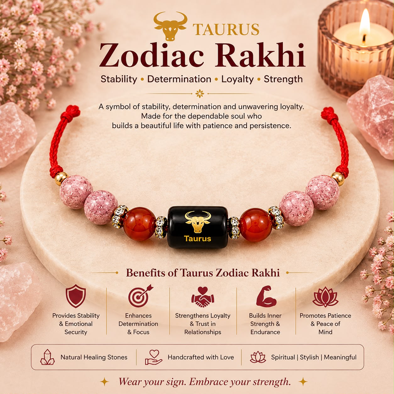 Zodiac Crystal Rakhi | Natural Healing Stone Rakhi