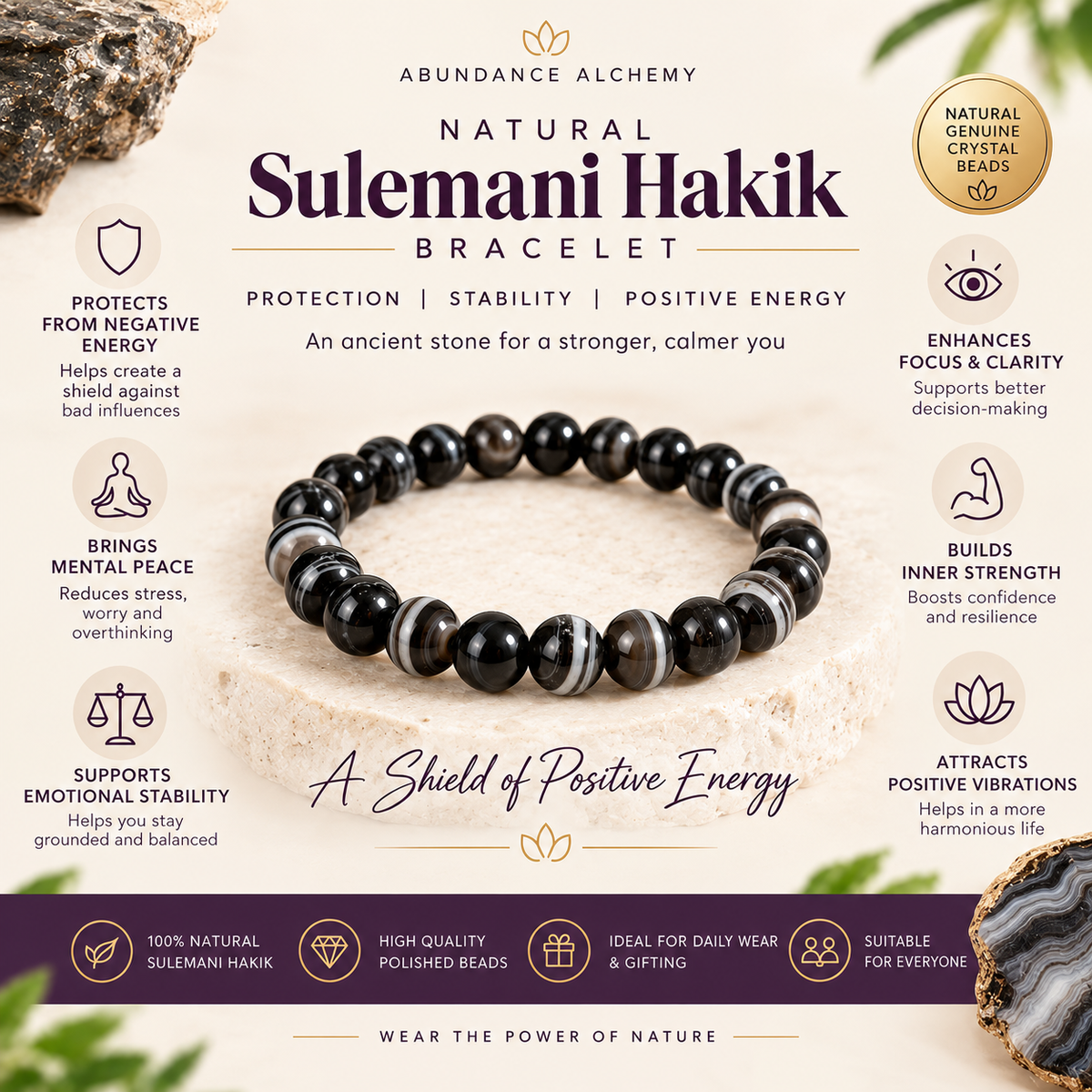 Natural Sulemani Hakik Bracelet for Protection, Grounding & Positive Energy