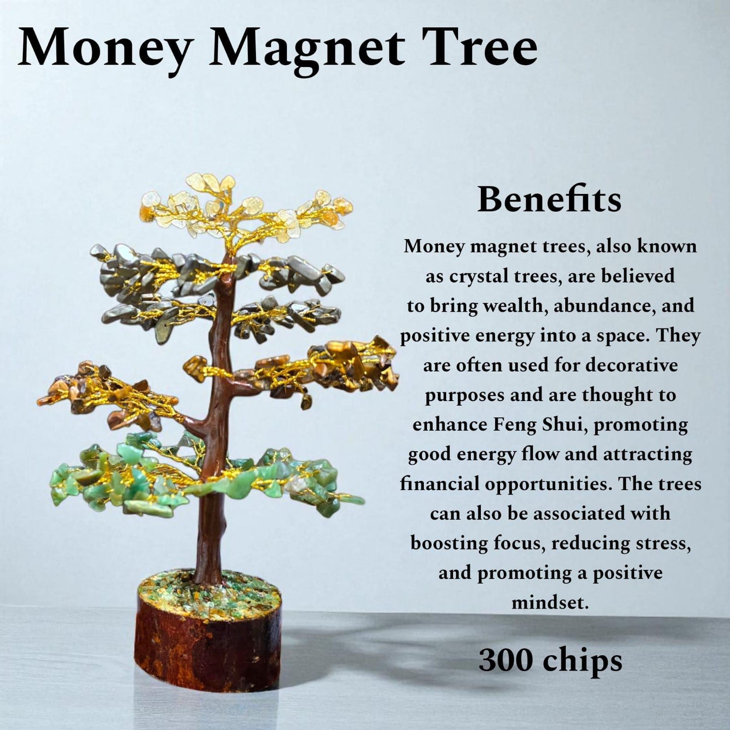 Money Magnet Tree – 300 Chips of Citrine, Pyrite, Tiger's Eye & Green Jade ( Energized ) | Wealth, Abundance & Feng Shui Energy Booster