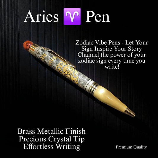Zodiac Vibe Pen – Brass Metallic Finish with Precious Crystal Tip | Reiki Energised Writing Pen
