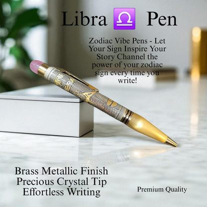 Zodiac Vibe Pen – Brass Metallic Finish with Precious Crystal Tip | Reiki Energised Writing Pen