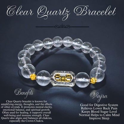 Clear Quartz Bracelet with Vajra Charm – Reiki Energised Crystal Bracelet for Clarity, Healing & Chakra Balance