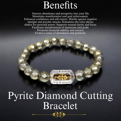 Pyrite Diamond Cut Bracelet with Vajra Charm | Wealth, Protection & Healing Energy Bracelet