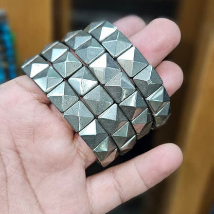 Pyrite Pyramid Bracelet – Reiki Energised Confidence & Protection Bracelet | Adjustable Fit