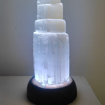 Selenite Tower Lamp with Multicolor LED Light | Aura Cleansing Crystal Lamp for Peace, Positivity & Abundance