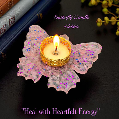 Rose Quartz Candle Holder – Butterfly Design | Love, Healing & Positive Energy Décor | Crystal Tealight Holder for Home & Meditation
