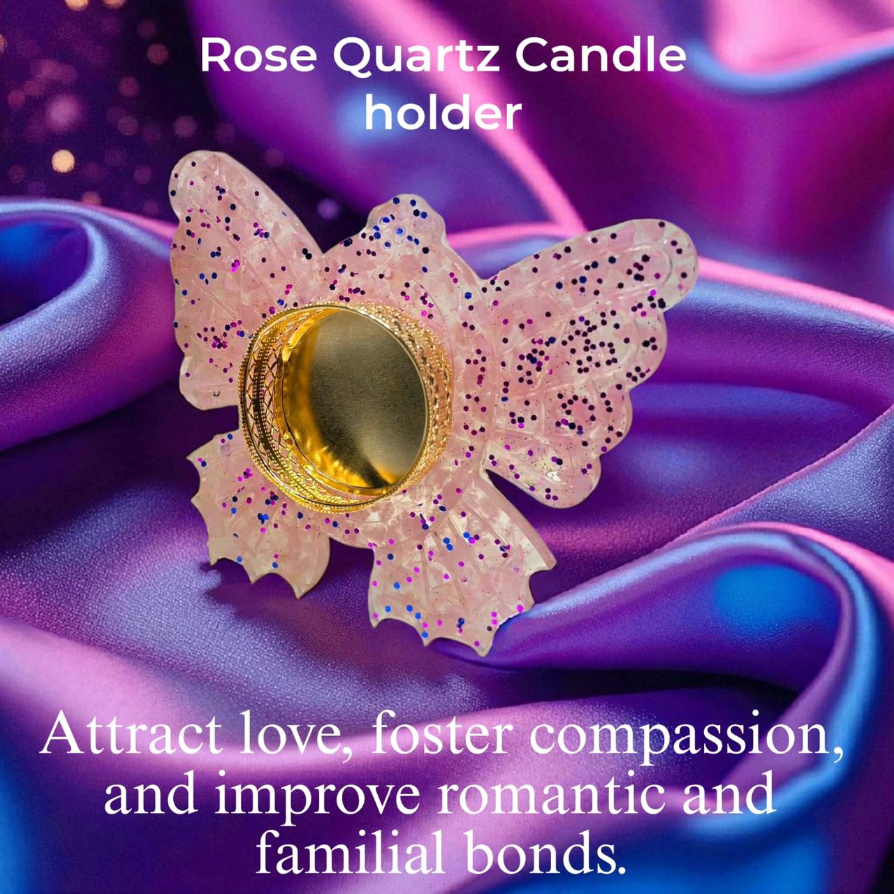 Rose Quartz Candle Holder – Butterfly Design | Love, Healing & Positive Energy Décor | Crystal Tealight Holder for Home & Meditation