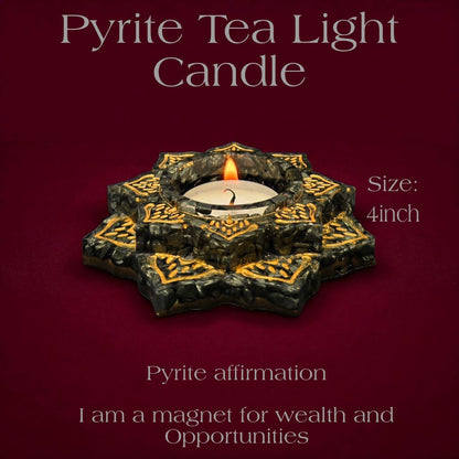 Pyrite Tea Light Candle Holder 4 Inch – Wealth & Prosperity Crystal Decor | Abundance Energy Candle Holder for Home & Office