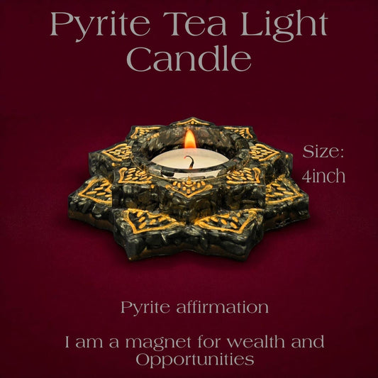 Pyrite Tea Light Candle Holder 4 Inch – Wealth & Prosperity Crystal Decor | Abundance Energy Candle Holder for Home & Office