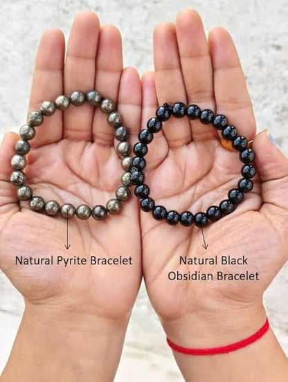 ✨ Richie Rich Dual Energy Bracelet Set Pyrite & Black Obsidian Bracelet Combo – Wealth, Protection & Confidence | Dual Energy Crystal Bracelet Set