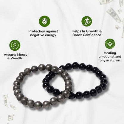 ✨ Richie Rich Dual Energy Bracelet Set Pyrite & Black Obsidian Bracelet Combo – Wealth, Protection & Confidence | Dual Energy Crystal Bracelet Set